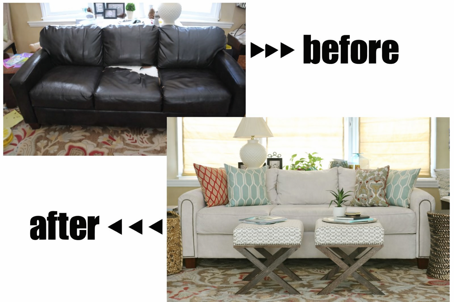 كنب قبل التنجيد وبعد التنجيد - مثال على التجديد الكامل