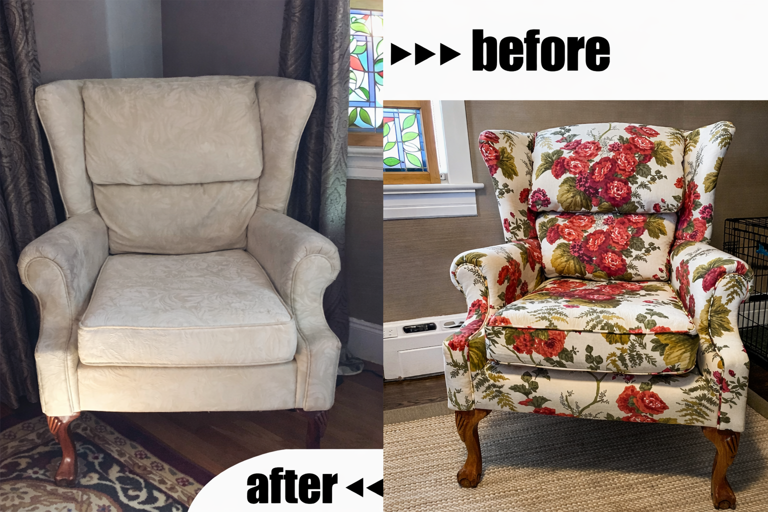 قبل وبعد تنجيد كرسي - تحول مذهل في الأثاث