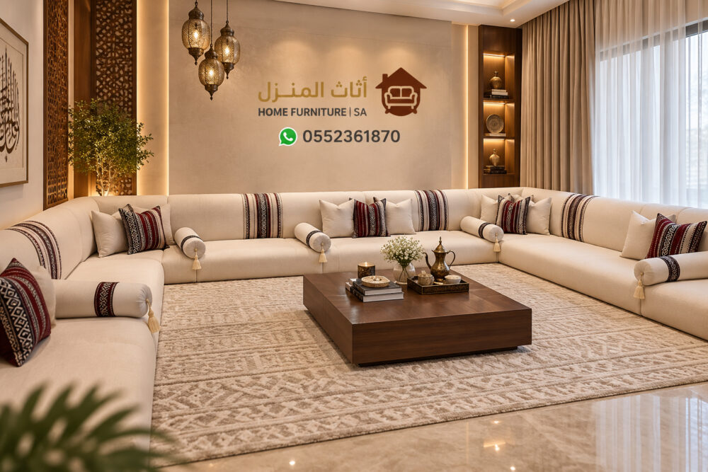 Custom majlis sofa Riyadh in cream fabric