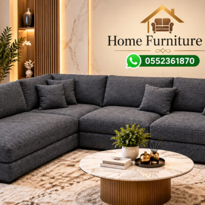 Charcoal modern L shape sofa with chaise in a living room