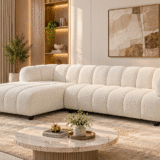 Lunara cream corner sofa with rounded arms and chaise longue