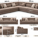 Dimension diagram of modern beige corner sofa