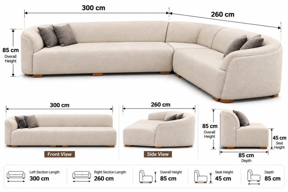 Modern corner sofa dimensions 300 x 260 cm