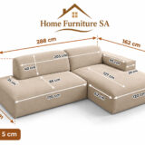 Lunara beige corner sofa with chaise and dimension labels